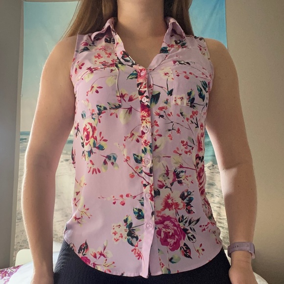 EXPRESS pink floral portofino shirt - Picture 3 of 5